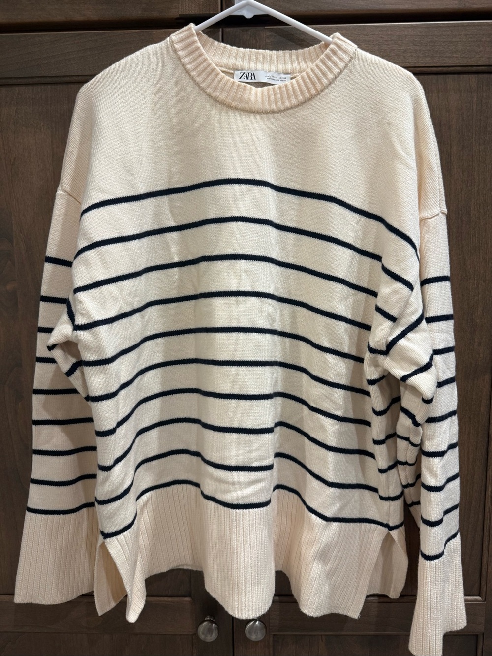 Zara Cream Sweater with Navy Horizontal Stripes